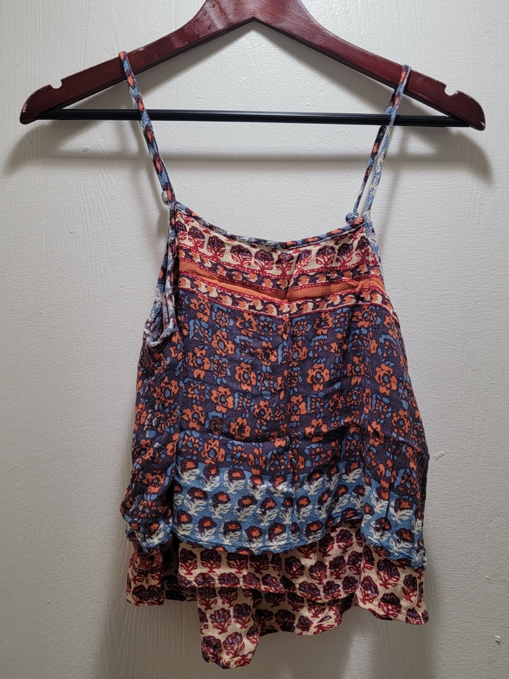 Angie Blue & Orange Boho Floral Tiered Camisole